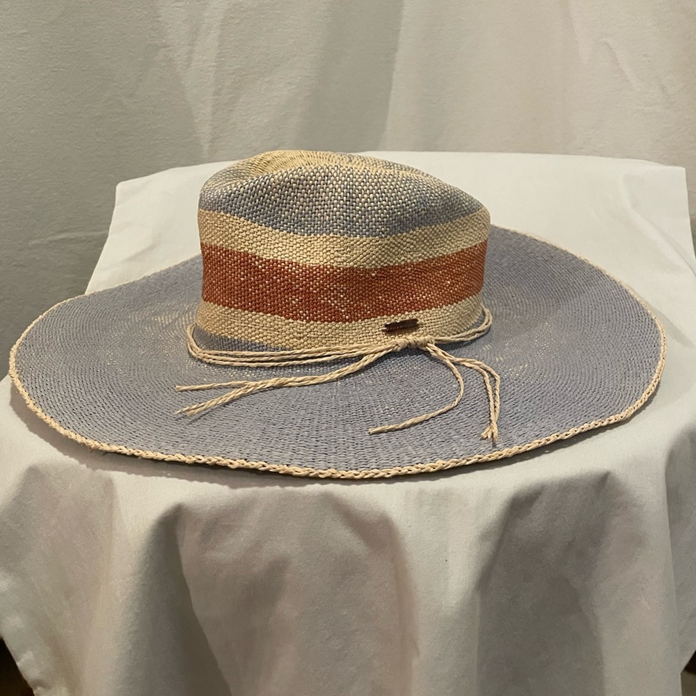 Kooringal Striped Wide-Brim Straw Sun Hat in Blue, Cream & Rust